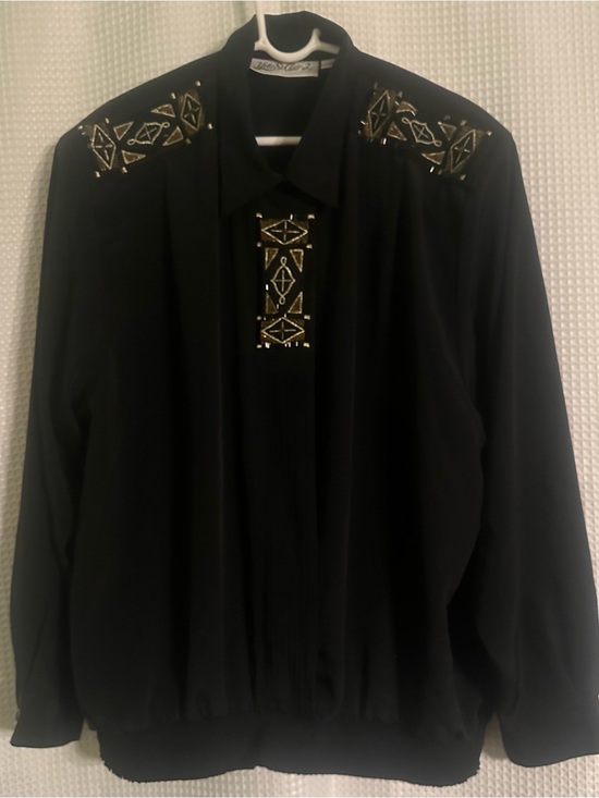 Yves St Clair Tops - Black Embellished Button-Down Shirt with Gold Accents